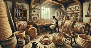 beroep hoepelmaker - historical hoopmaker at work, in workshop, 18th or 19th century