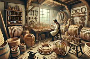 beroep hoepelmaker - historical hoopmaker at work, in workshop, 18th or 19th century